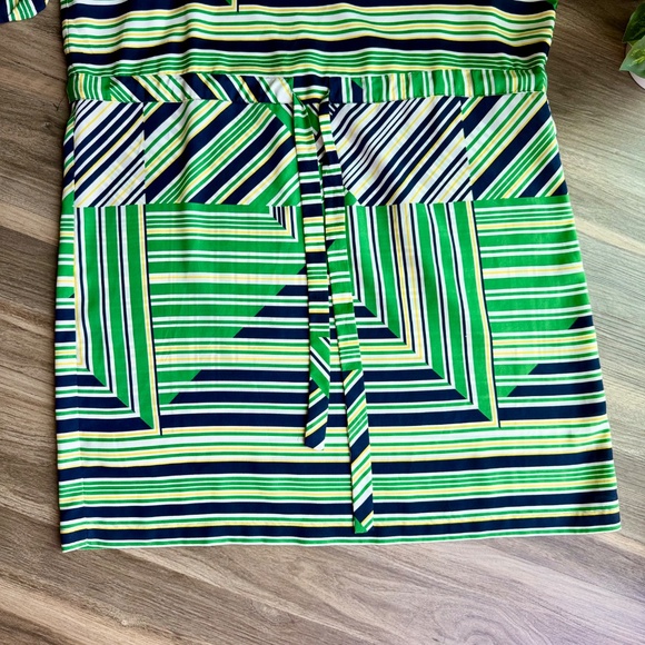 Antonio Melani Jenna Dress Spring Green Navy Geometric Stripe Cinched Size 12 - Picture 8 of 13
